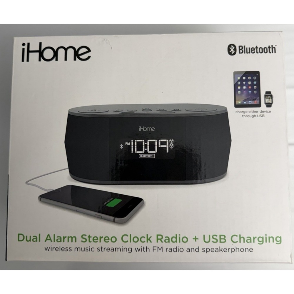 iHome iBT38 Bluetooth Digital FM Alarm Clock Radio w/ USB Charging, Black